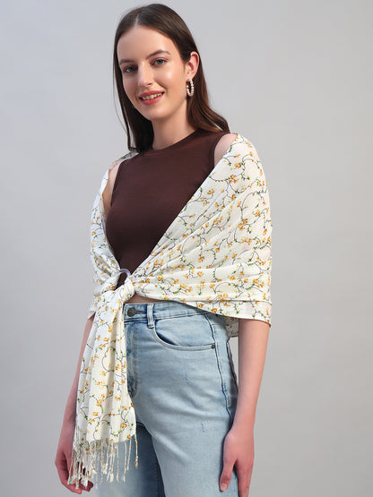 Women's Printed White Scarf