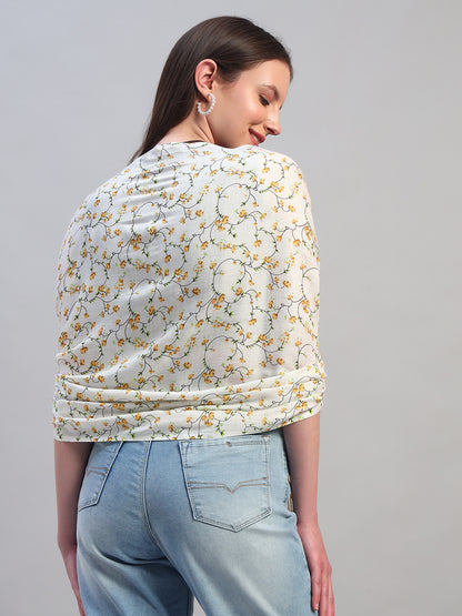 Women's Printed White Scarf