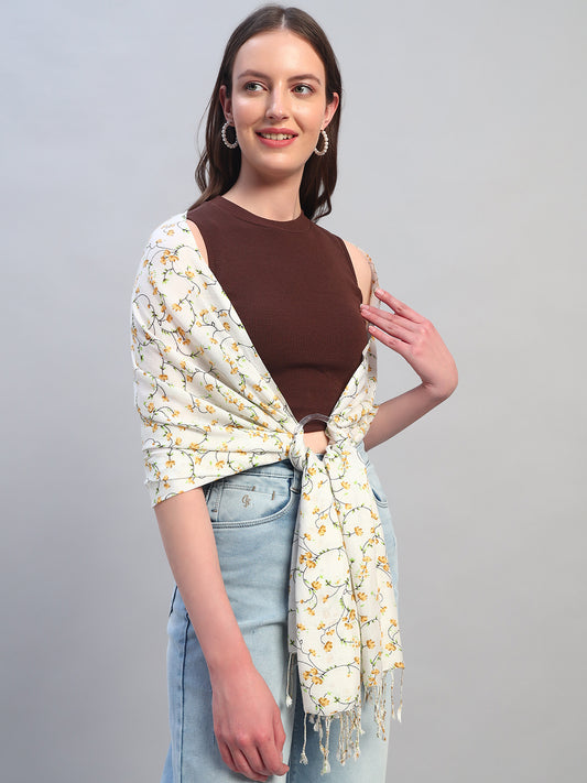 Women's Printed White Scarf