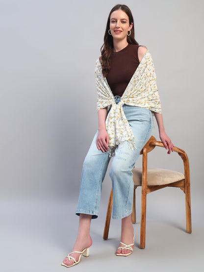 Women's Printed White Scarf