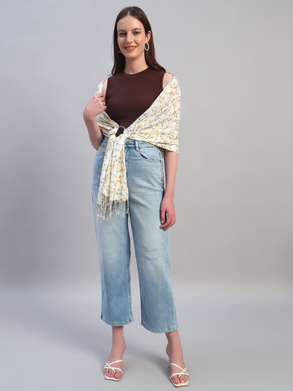 Women's Printed White Scarf