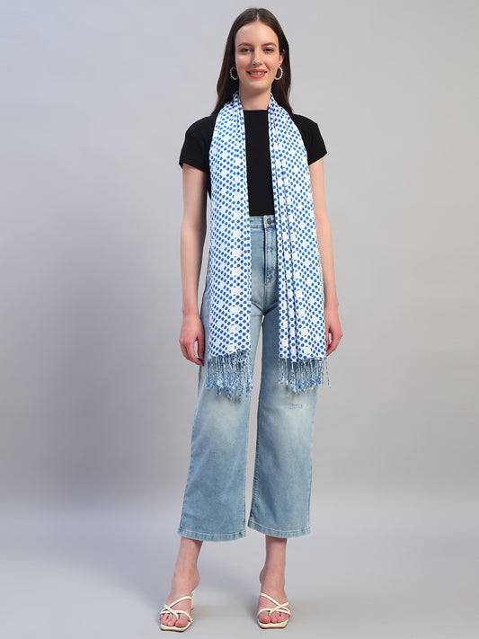 Women's Printed Sky Blue Scarf