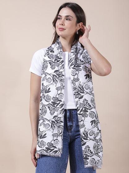 Women's Printed Black Grey Scarf