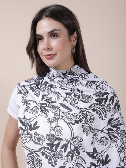Women's Printed Black Grey Scarf