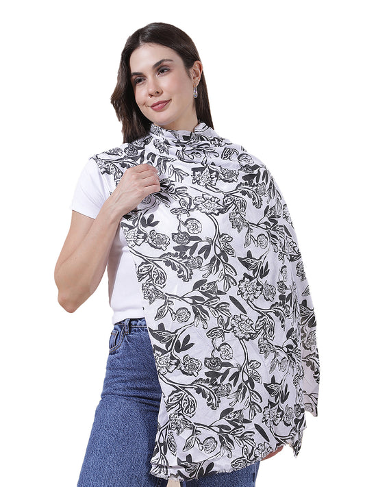 Women's Printed Black Grey Scarf