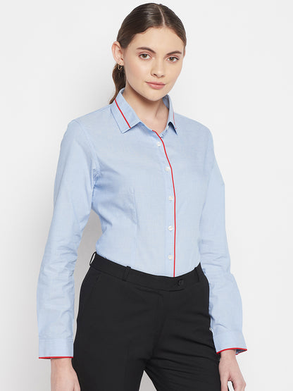 Women's Formal  Sky Blue Regular Full Sleeve  Shirt