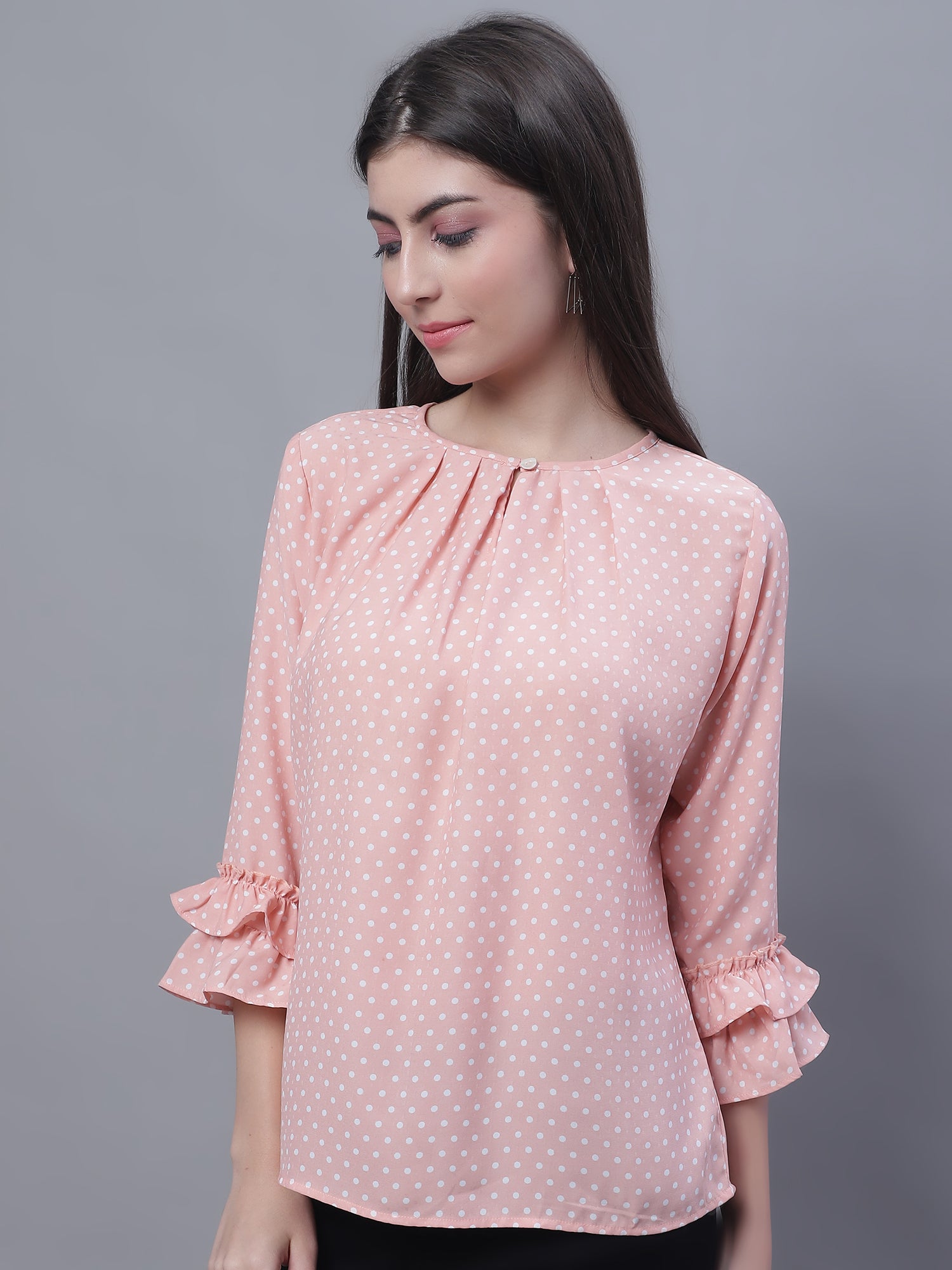 Cantabil Women Round Neck Peach Top (7135565873291)