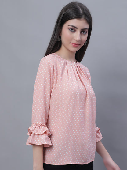 Cantabil Women Round Neck Peach Top (7135565873291)