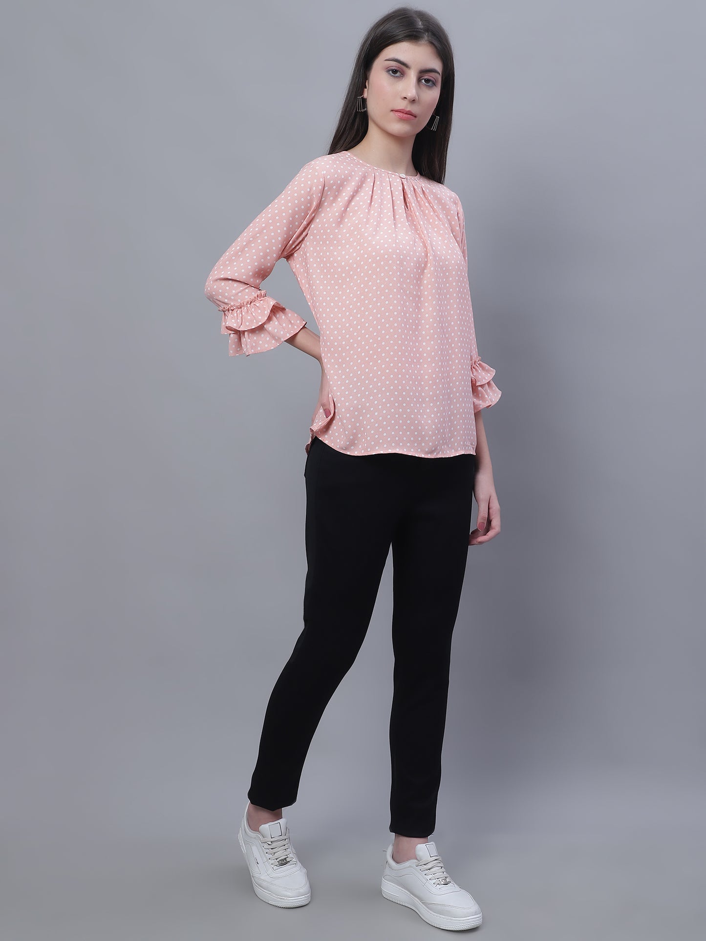 Cantabil Women Round Neck Peach Top (7135565873291)