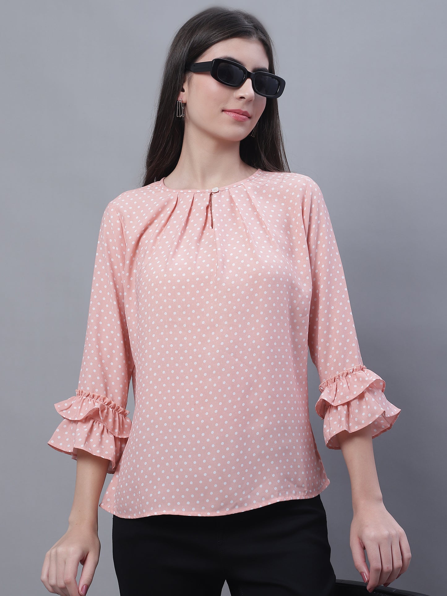 Cantabil Women Round Neck Peach Top (7135565873291)