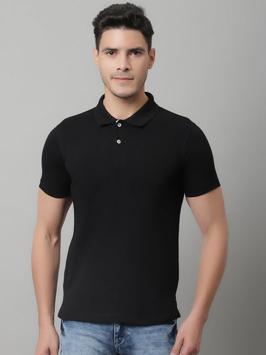 T-Shirt for Men | Breathable & Soft with Color Fastness Regular Fit Polo Neck Poly Cotton Fabric Solid Pattern