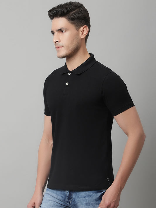 T-Shirt for Men | Breathable & Soft with Color Fastness Regular Fit Polo Neck Poly Cotton Fabric Solid Pattern