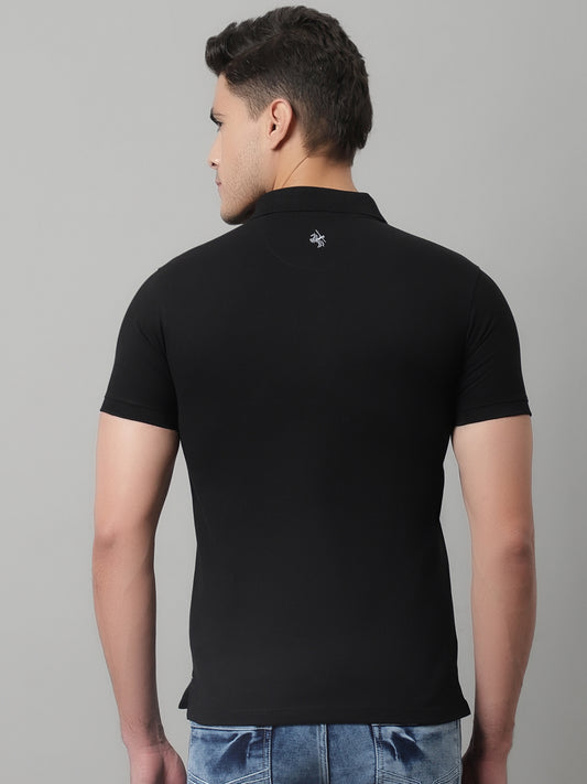 Cantabil Men Black Casual Half Sleeves Polo Neck T-Shirt (7146695295115)