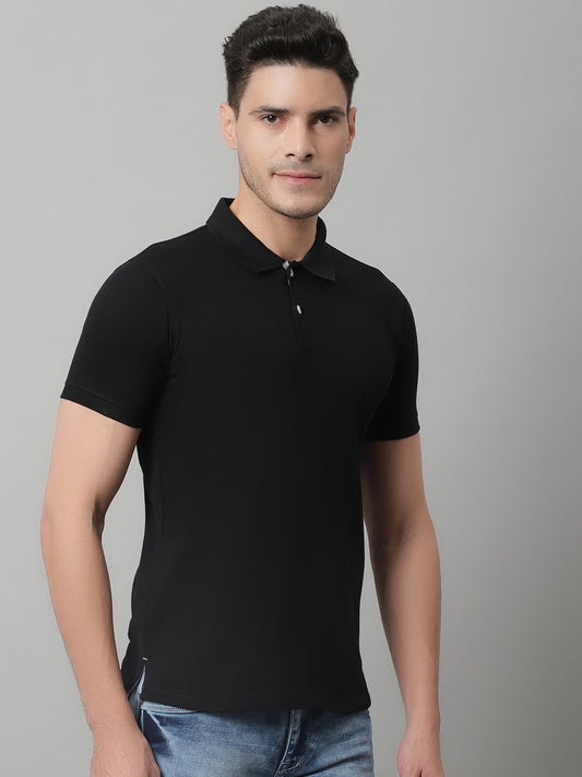 Cantabil Men Black Casual Half Sleeves Polo Neck T-Shirt (7146695295115)