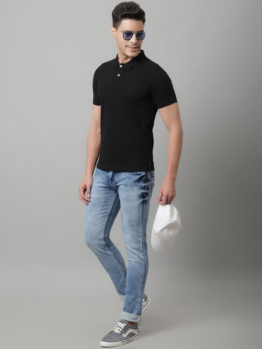 Cantabil Men Black Casual Half Sleeves Polo Neck T-Shirt (7146695295115)