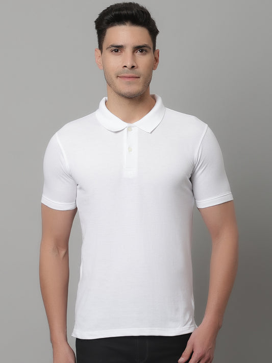 Cantabil Men White Casual Half Sleeves Polo Neck T-Shirt (7146696245387)