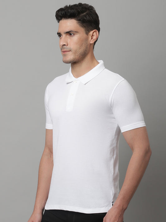 Cantabil Men White Casual Half Sleeves Polo Neck T-Shirt (7146696245387)