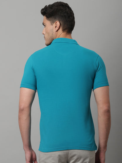 Cantabil Men Turquoise Casual Half Sleeves Polo Neck T-Shirt (7146696441995)