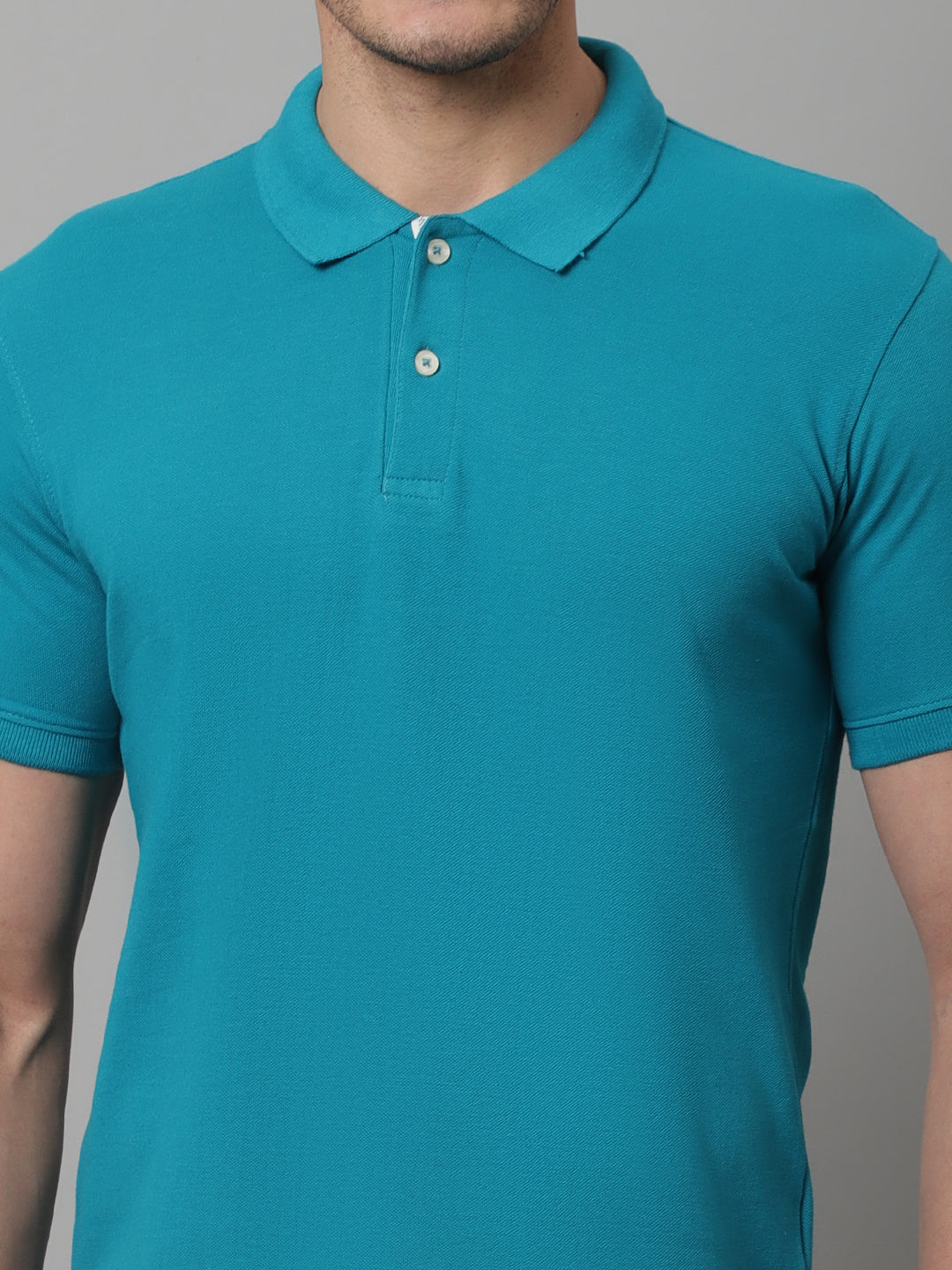 Cantabil Men Turquoise Casual Half Sleeves Polo Neck T-Shirt (7146696441995)