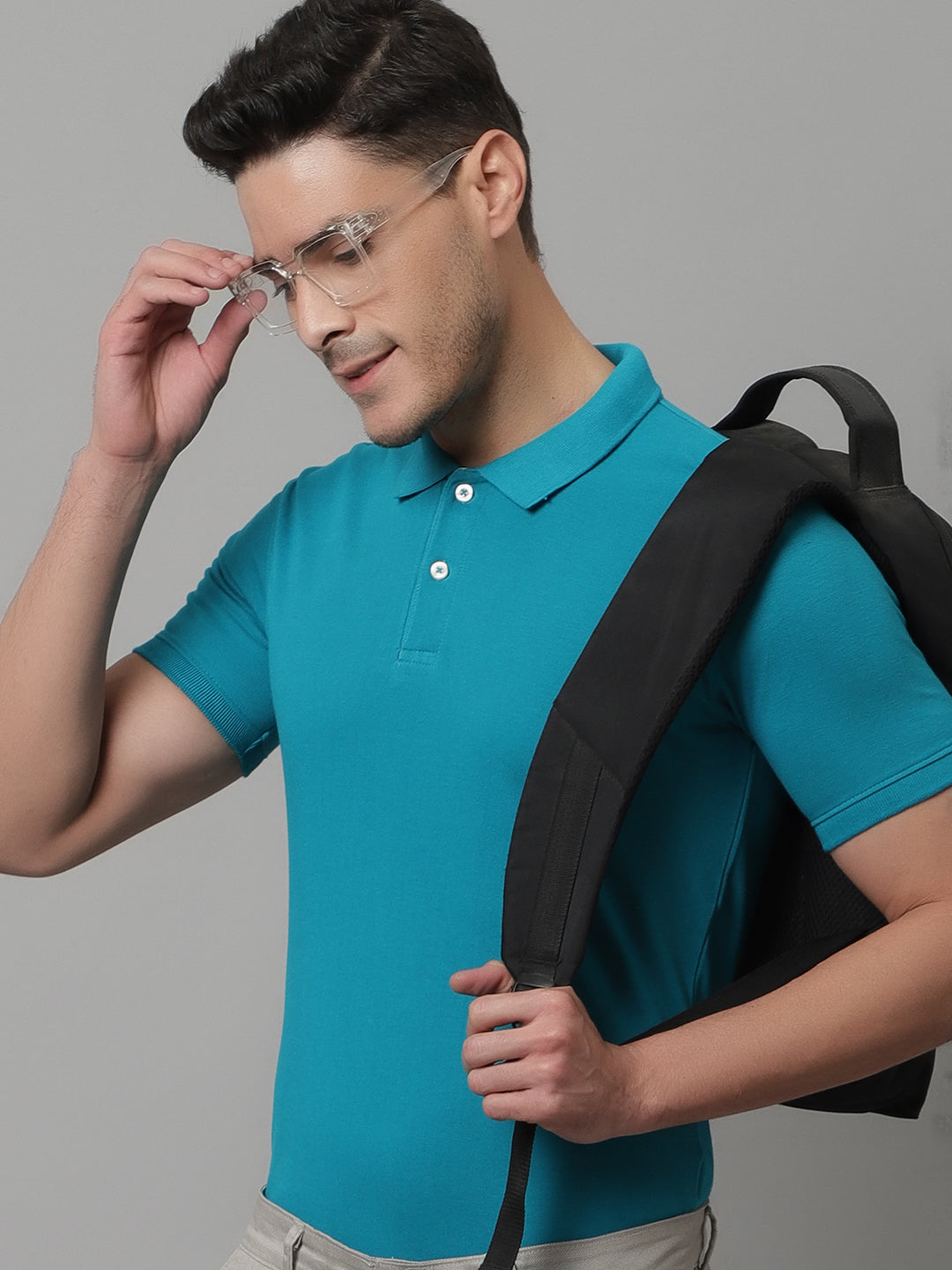 Cantabil Men Turquoise Casual Half Sleeves Polo Neck T-Shirt (7146696441995)