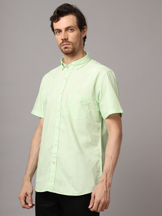 Cantabil Cotton Solid Light Green Half Sleeve Regular Fit Casual Shirt for Men with Pocket (7053791035531)