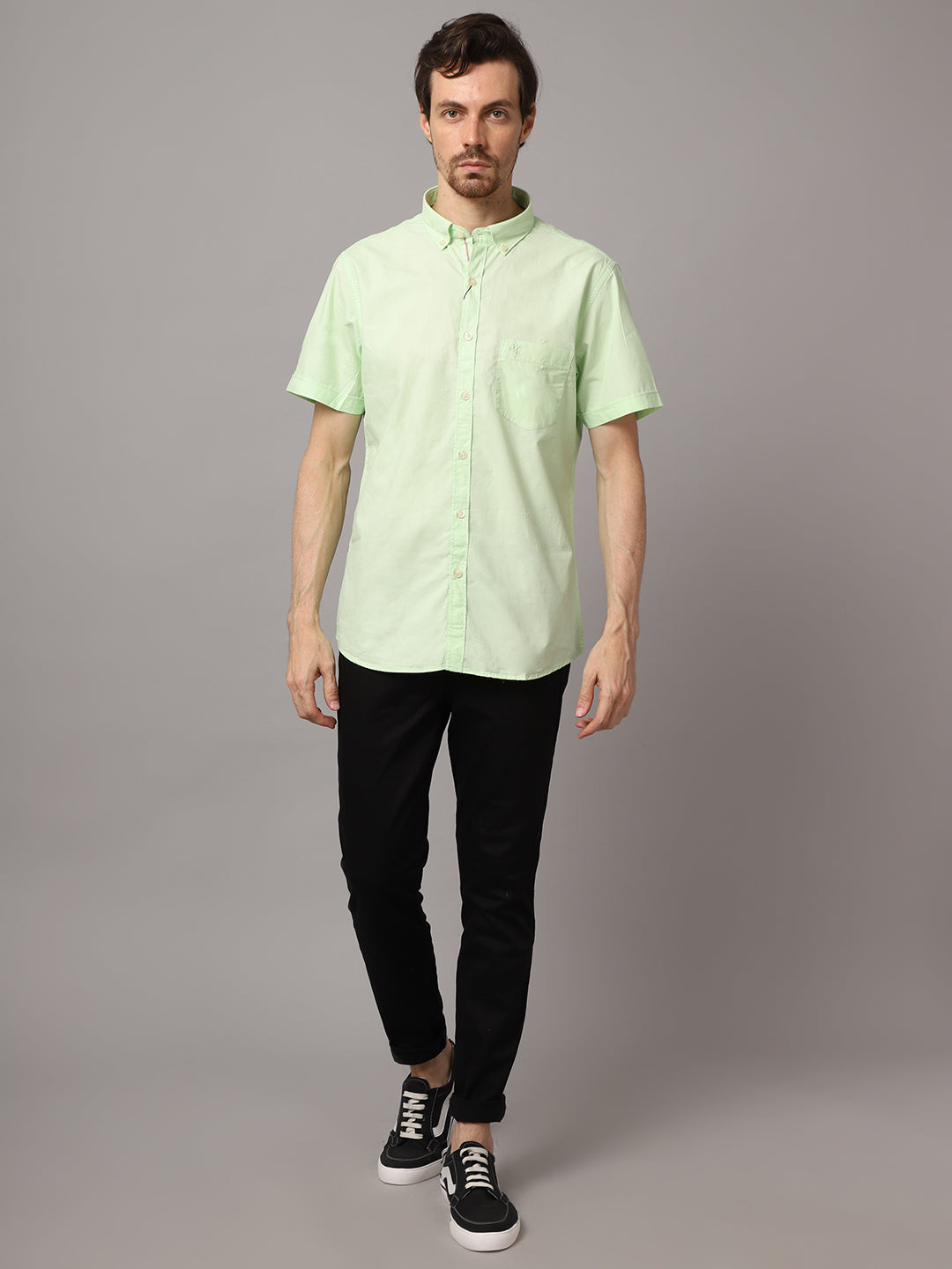 Cantabil Cotton Solid Light Green Half Sleeve Regular Fit Casual Shirt for Men with Pocket (7053791035531)