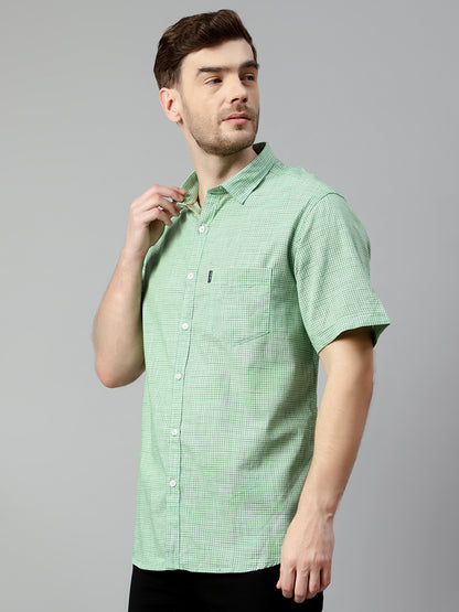 Cantabil Cotton Checkered Green Half Sleeve Regular Fit Casual Shirt for Men with Pocket (7114312450187)