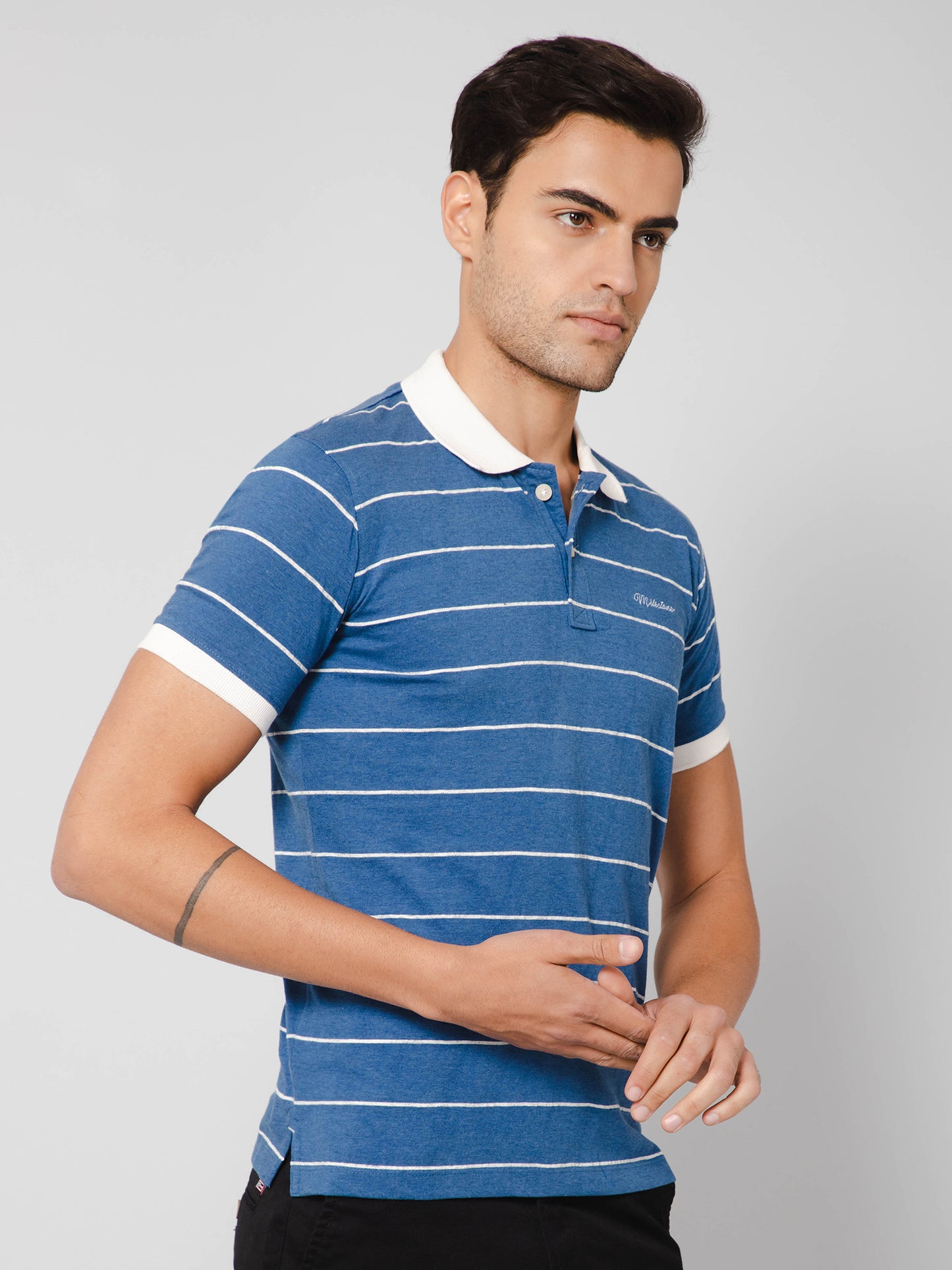 Cantabil Men Blue Melange T-Shirt (7114315399307)