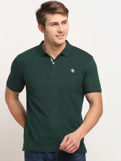 Men's Bottle Green Regular Fit Solid Half Sleeve Casual T-Shirt