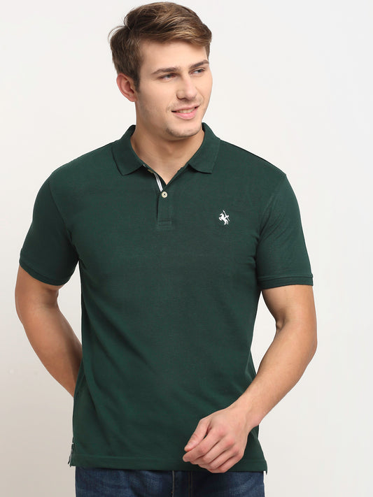 Men's Bottle Green Regular Fit Solid Half Sleeve Casual T-Shirt