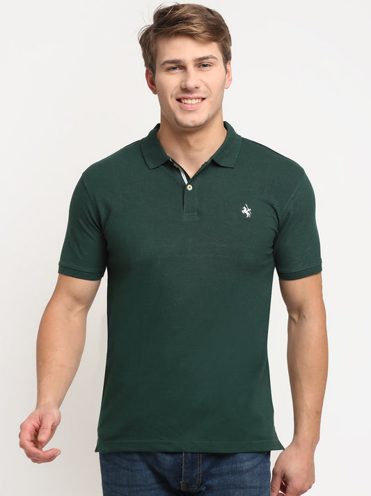 Men's Bottle Green Regular Fit Solid Half Sleeve Casual T-Shirt
