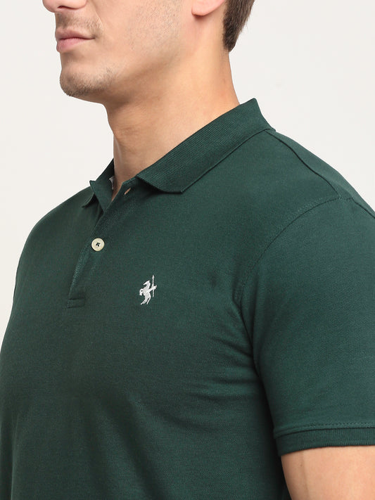 Men's Bottle Green Regular Fit Solid Half Sleeve Casual T-Shirt