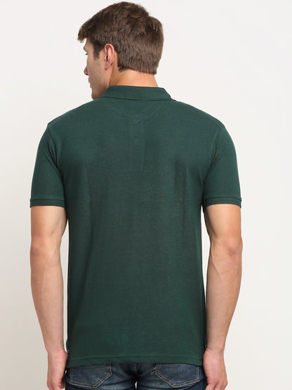 Men's Bottle Green Regular Fit Solid Half Sleeve Casual T-Shirt