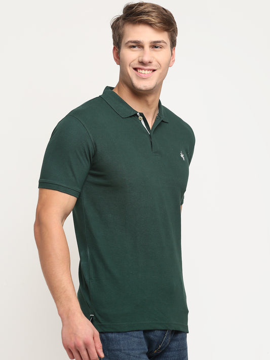 Men's Bottle Green Regular Fit Solid Half Sleeve Casual T-Shirt
