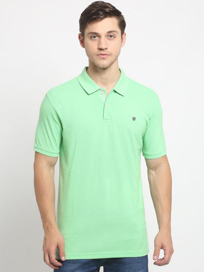 Cantabil Men Light Green Casual Polo Neck T-Shirt (7149019562123)