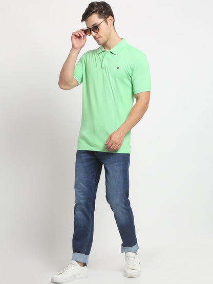 Cantabil Men Light Green Casual Polo Neck T-Shirt (7149019562123)