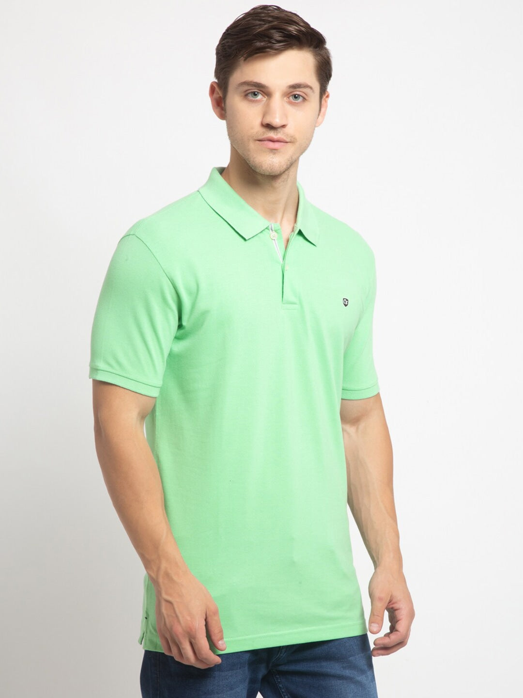 Cantabil Men Light Green Casual Polo Neck T-Shirt (7149019562123)