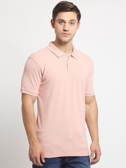 Men's Pink Regular Fit Solid Half Sleeve Casual T-Shirt