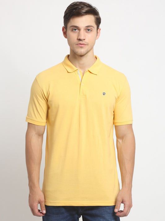 Men's Yellow Regular Fit Solid Half Sleeve Casual T-Shirt