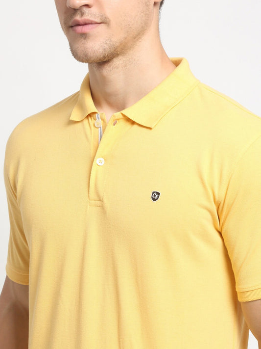 Men's Yellow Regular Fit Solid Half Sleeve Casual T-Shirt
