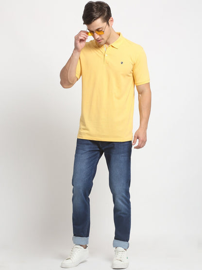 Men's Yellow Regular Fit Solid Half Sleeve Casual T-Shirt