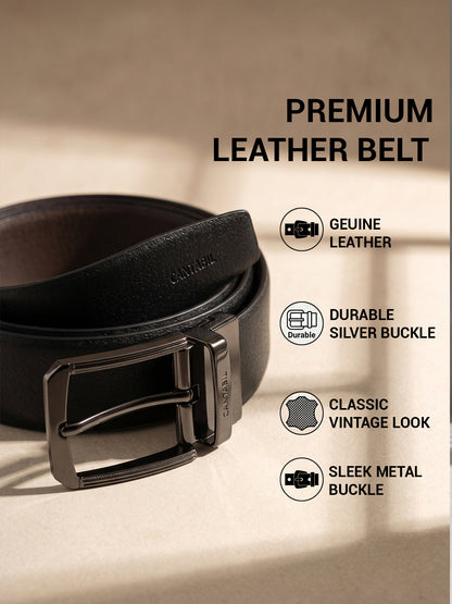 Men's Textured Black Brown Reversible Formal Belt