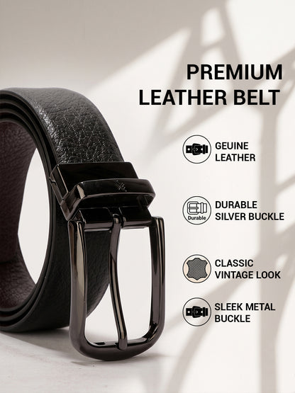 Men's Textured Black Brown Reversible Formal Belt