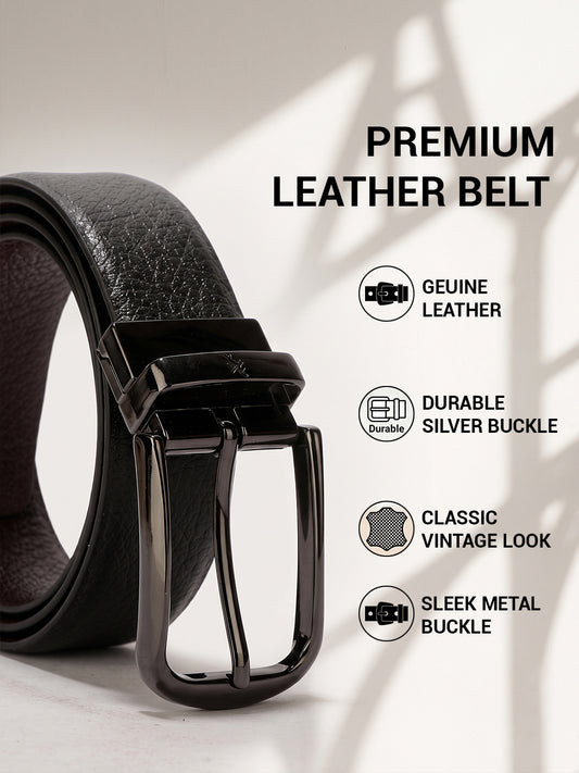 Men's Textured Black Brown Reversible Formal Belt