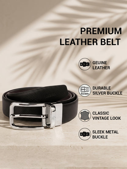 Men's Textured Black Brown Reversible Formal Belt