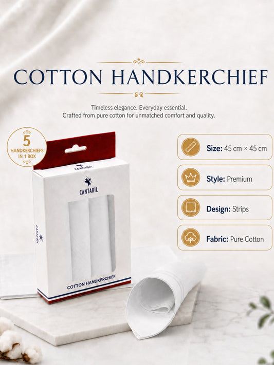 Men's White Solid 100% Cotton Handkerchief ( Pack of 5 )