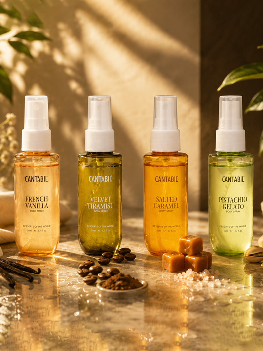 Desserts of the World Body Spray Gift Set | Pack of 4x50ml | Pistachio, Caramel, Coffee &Vanilla