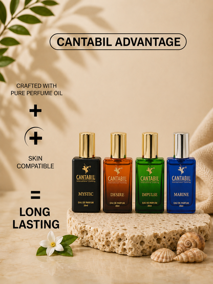 Luxury Long Lasting Impulse, Desire, Mystic & Marine Perfume for Men & Women | 4x20ml with Lemon, Jasmine & Musk | Eau De Parfum