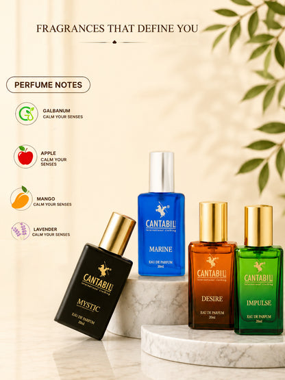Luxury Long Lasting Impulse, Desire, Mystic & Marine Perfume for Men & Women | 4x20ml with Lemon, Jasmine & Musk | Eau De Parfum