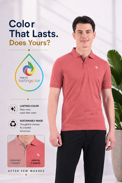 T-Shirt for Men | Breathable & Soft with Color Fastness Regular Fit Polo Neck Poly Cotton Fabric Solid Pattern